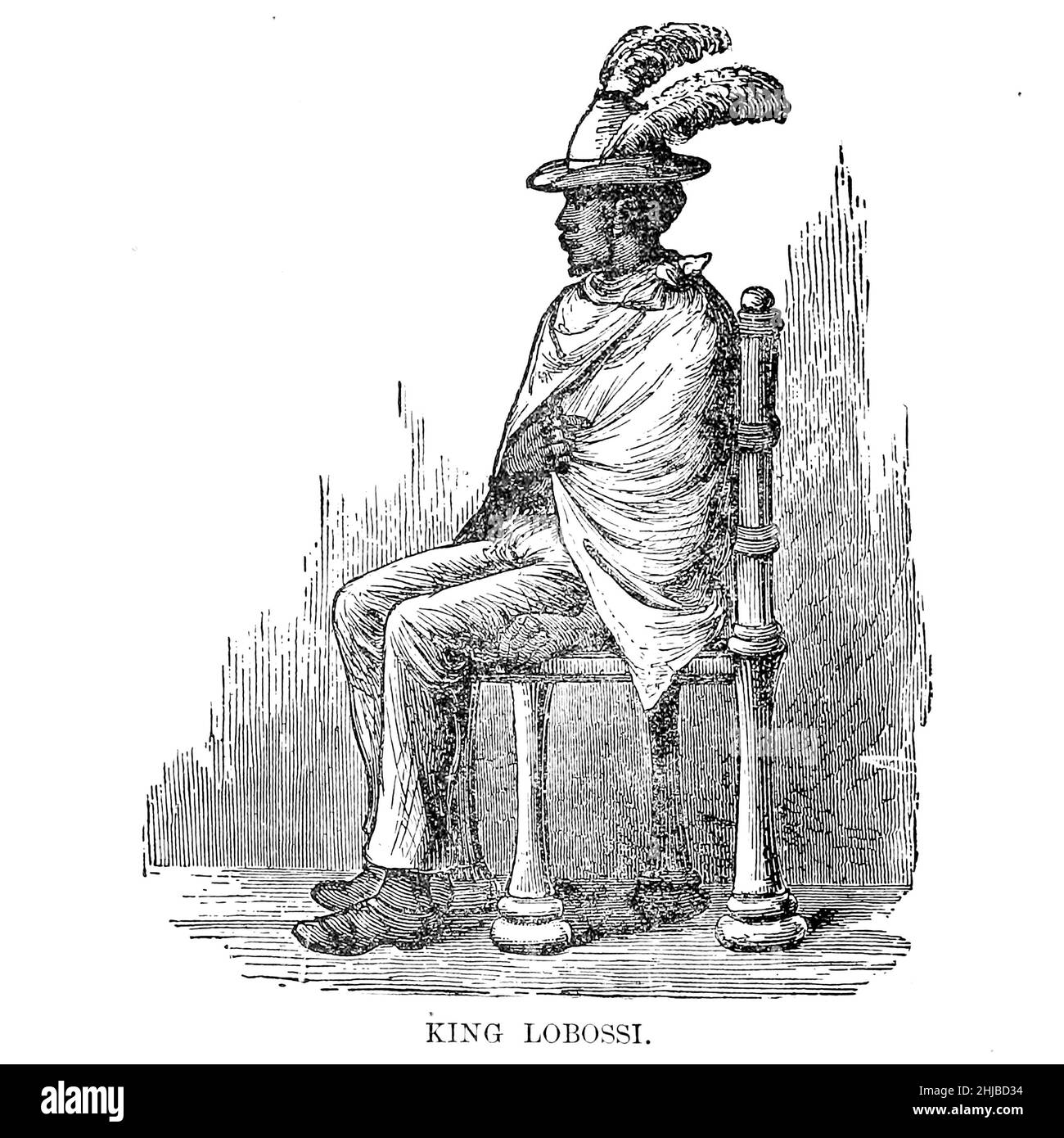 Re Lobossi dal libro Stanley in Africa. Le meravigliose scoperte e le emozionanti avventure del grande esploratore africano, e di altri viaggiatori, pionieri e missionari di James Penny Boyd, Editore: Philadelphia, Pa.; St. Louis, Mo., P. W. Ziegler & co nel 1889 Foto Stock