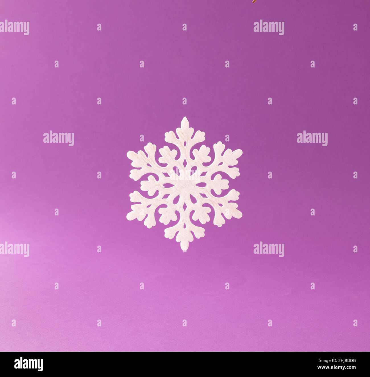 Fiocco di neve bianco su sfondo viola. Idea creativa di ​​Christmas. Concetto minimo. Foto Stock