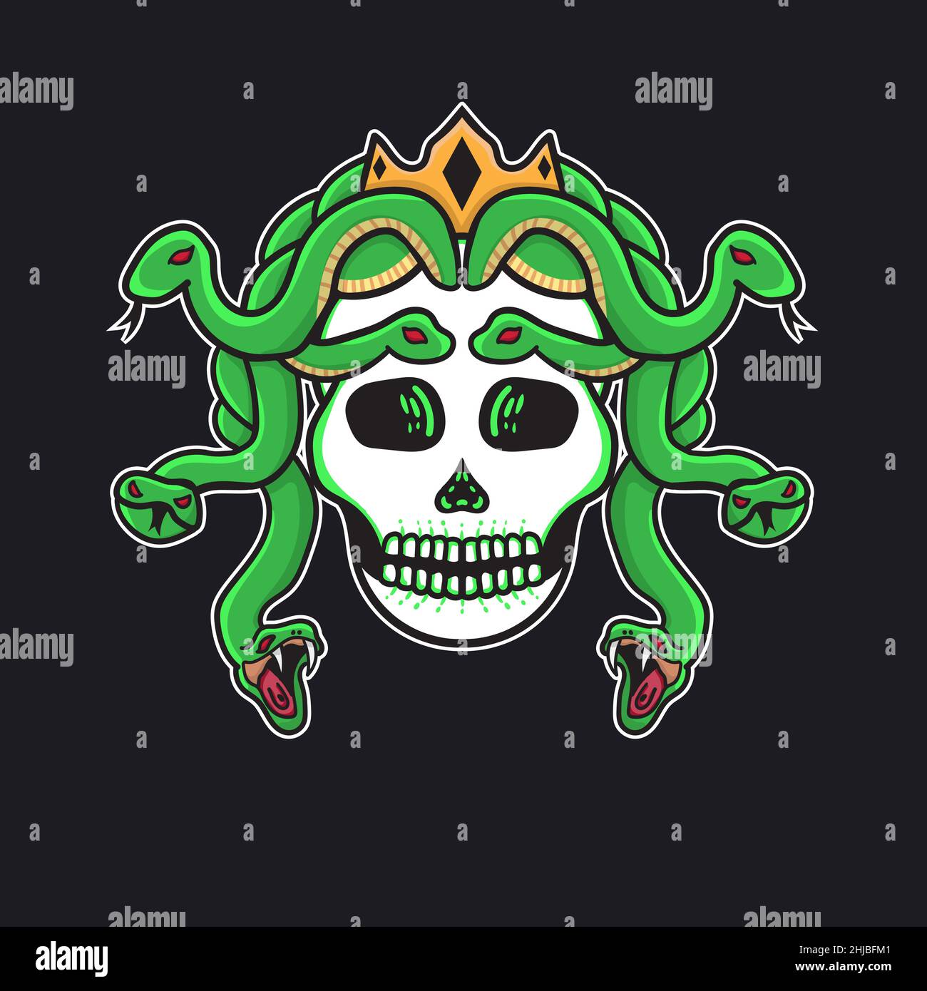 illustrazione vettoriale tatuaggio disegnato a mano cranio medusa buono per t-shirt Illustrazione Vettoriale