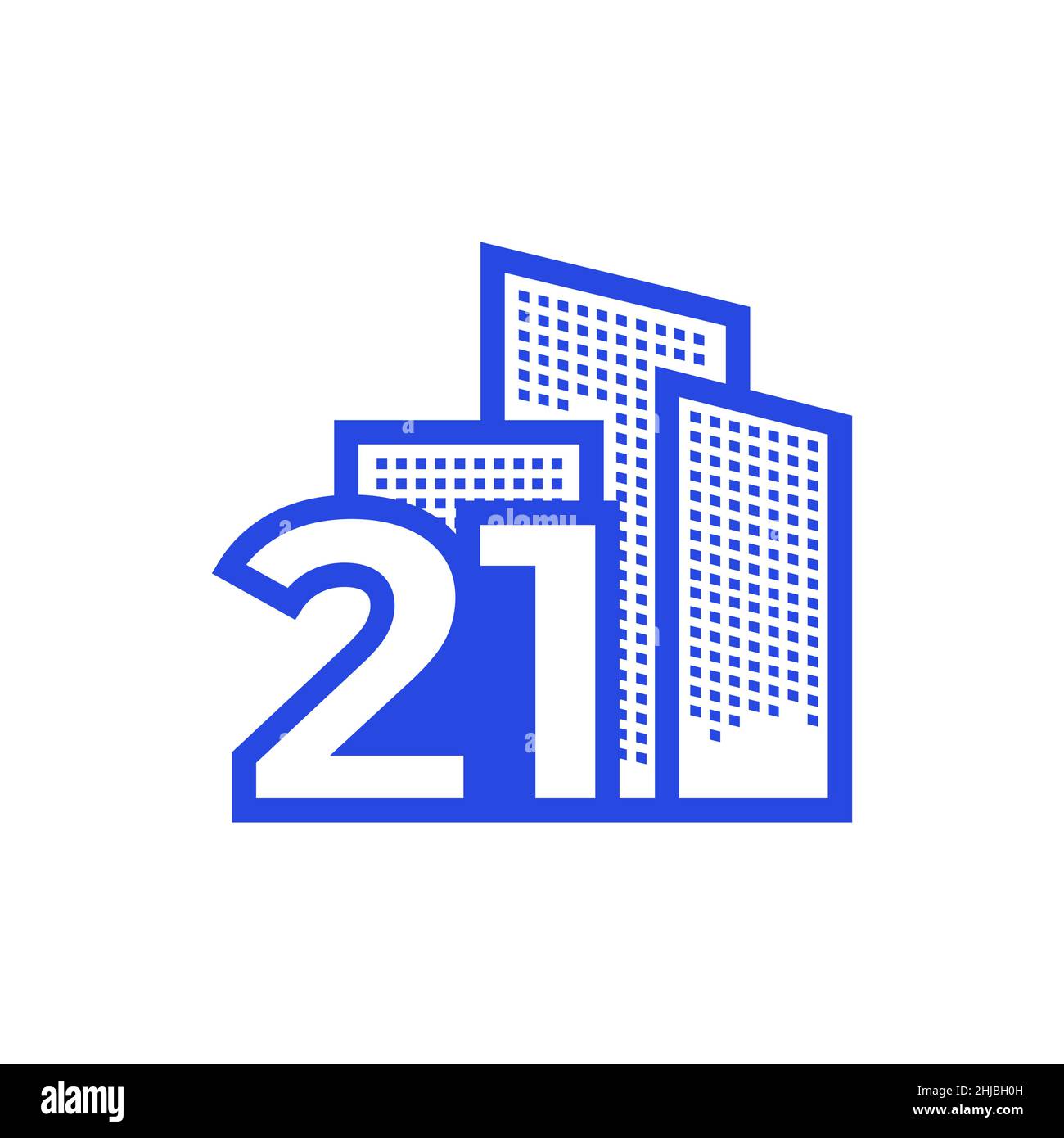 numero 21 con logo immobiliare disegno vettoriale simbolo grafico icona illustrazione idea creativa Illustrazione Vettoriale