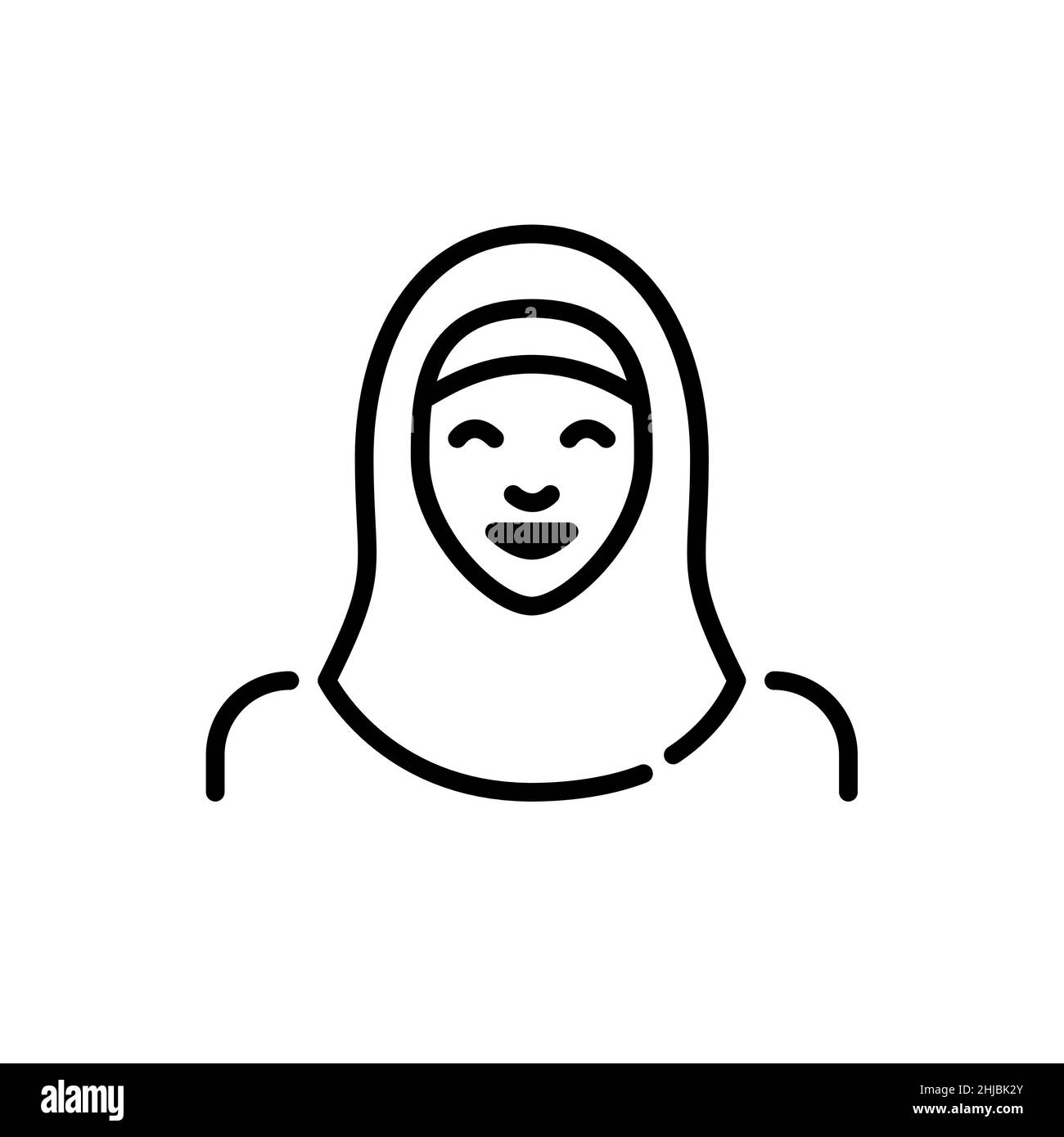 Una donna musulmana sorridente che indossa un hijab. Una persona del gruppo etnico arabo. Icona Avatar tratto modificabile pixel Perfect Illustrazione Vettoriale