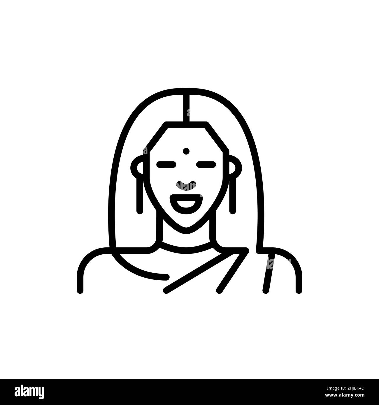 Bella signora indiana sorridente che indossa un sari tradizionale. Icona tratto modificabile pixel Perfect Illustrazione Vettoriale