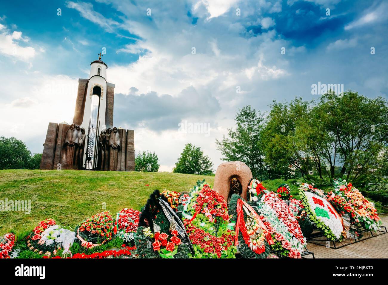 Memoriale di guerra dell'Afghanistan sull'isola di Tears (Ostrov Slyoz) a Minsk, Bielorussia Foto Stock