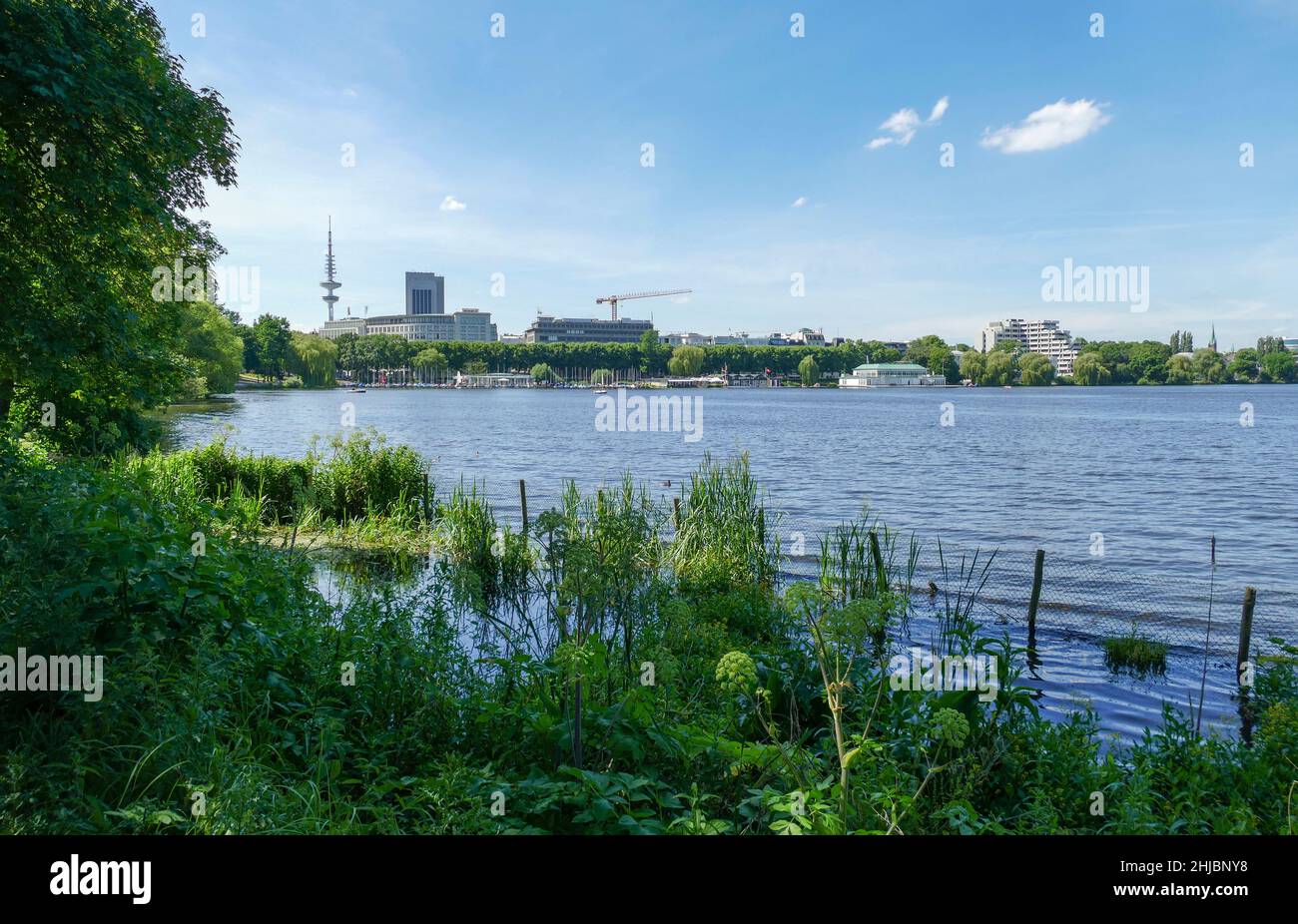 Paesaggio intorno al lago Alster esterno, una zona intorno ad Amburgo nella Germania settentrionale Foto Stock