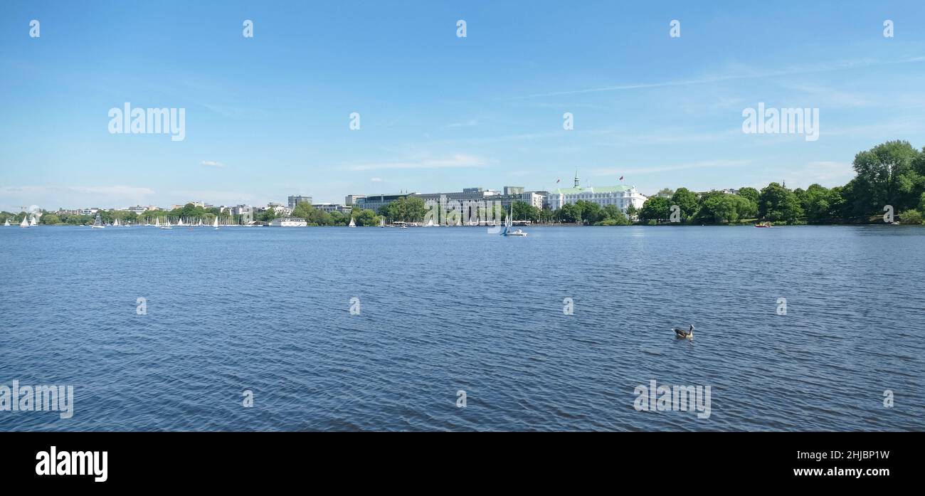 Paesaggio intorno al lago Alster esterno, una zona intorno ad Amburgo nella Germania settentrionale Foto Stock