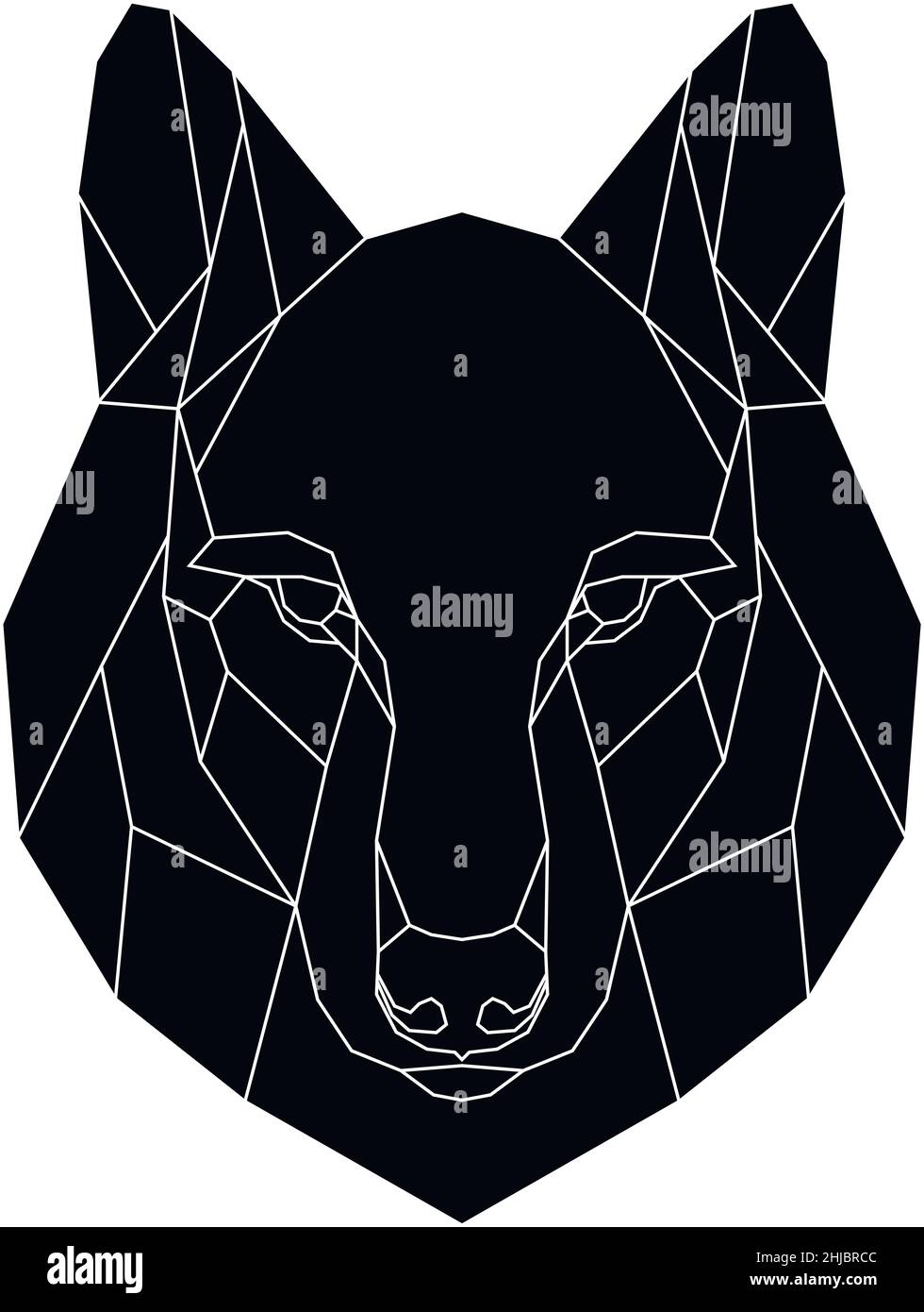Icona Wolf Head. Stile triangolare astratto. Contorno per tatuaggio, logo, emblema ed elemento di design. Disegno a mano di un lupo Illustrazione Vettoriale