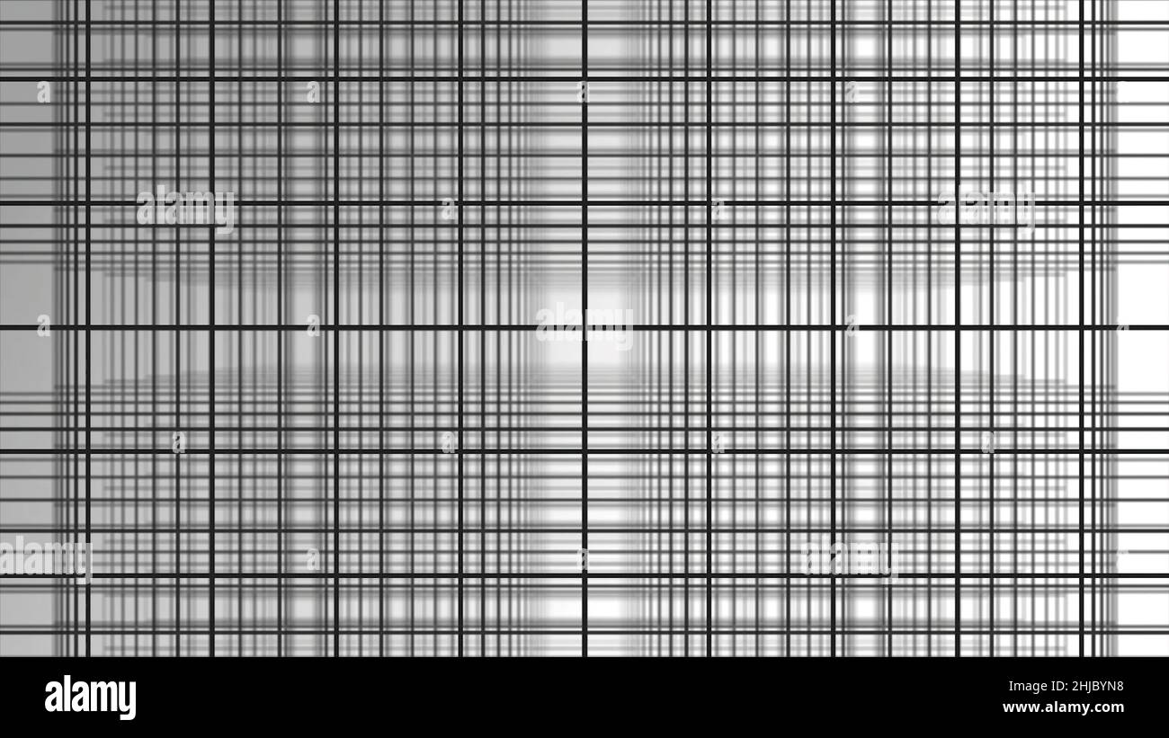 Texture 3D. Sfondo bianco e nero in una gabbia per striscioni e layout. Sfondo volumetrico con effetto bokeh. Sfondo della lin grigia intersecante Foto Stock