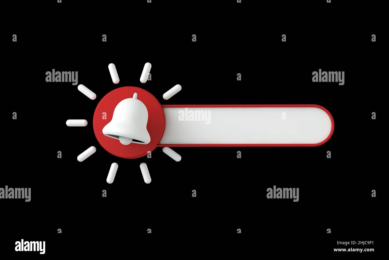 Iscriviti banner pulsante con campana. Abbonati a un canale video o a un account di social media. 3D rendering Foto Stock