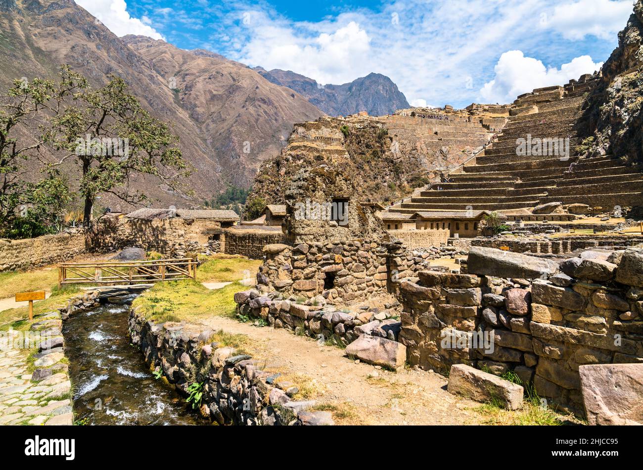 Sito archeologico Inca a Ollantaytambo nella Valle Sacra del Perù Foto Stock