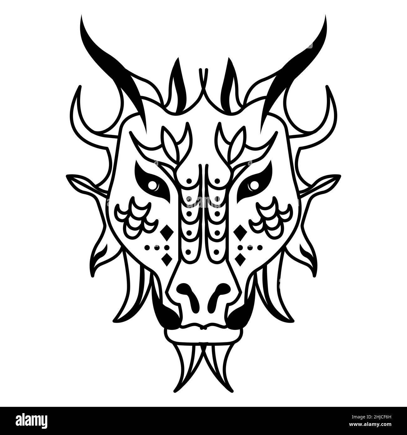 Dragon Face isolato su sfondo bianco. Illustrazione Vettoriale