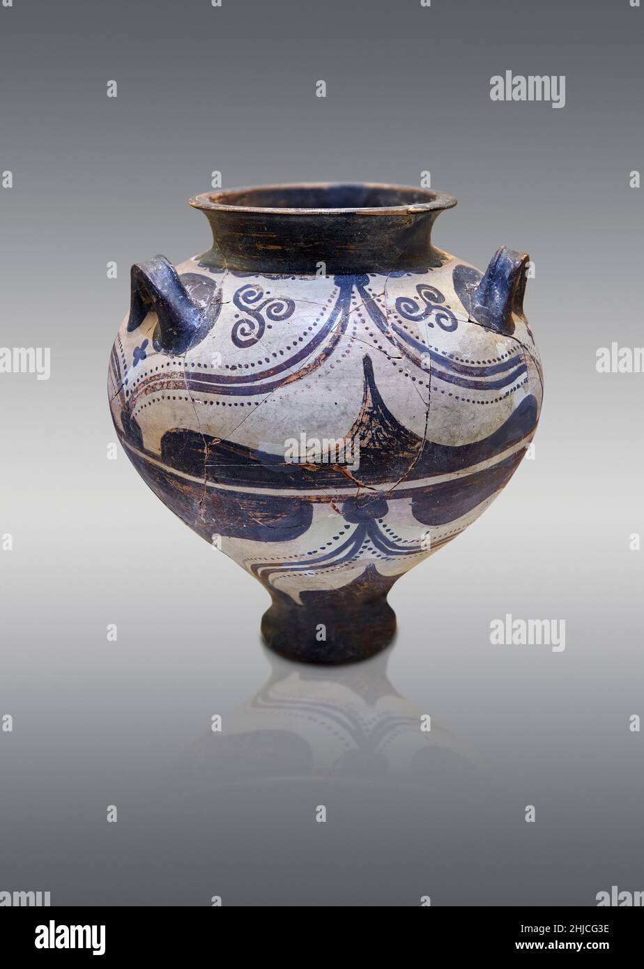 Ceramica micenea - vaso piriforme in terracotta con disegno stilizzato scorrevole, tomba da camera ET, 1500-1450 a.C. Nauplia Evangelistria. Nafplion Archaeologica Foto Stock