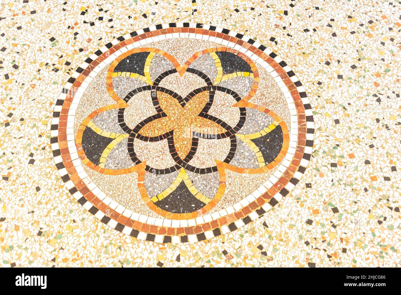 Dettaglio decorativo del pavimento in granito nella chiesa di nostra Signora della Carità di El Cobre basilica. Il tempio cattolico romano è un luogo di maggiore peregrinazione Foto Stock