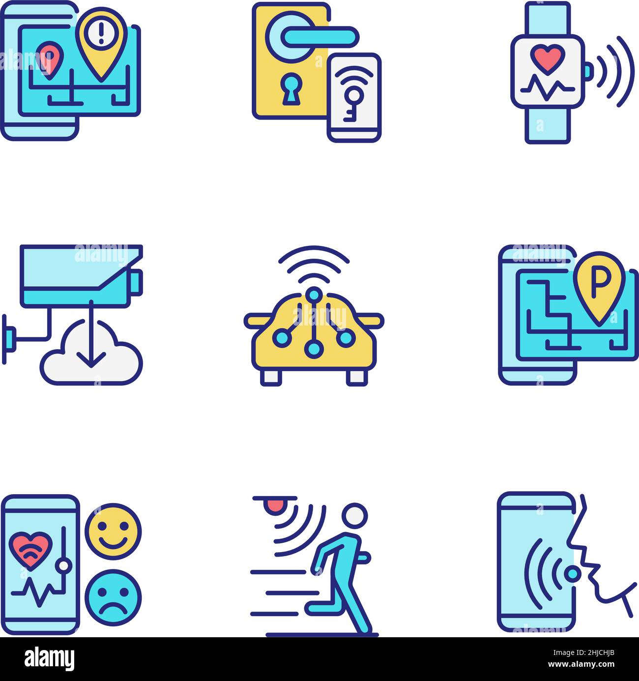 Internet of Things pixel perfetto RGB icone a colori impostato Illustrazione Vettoriale