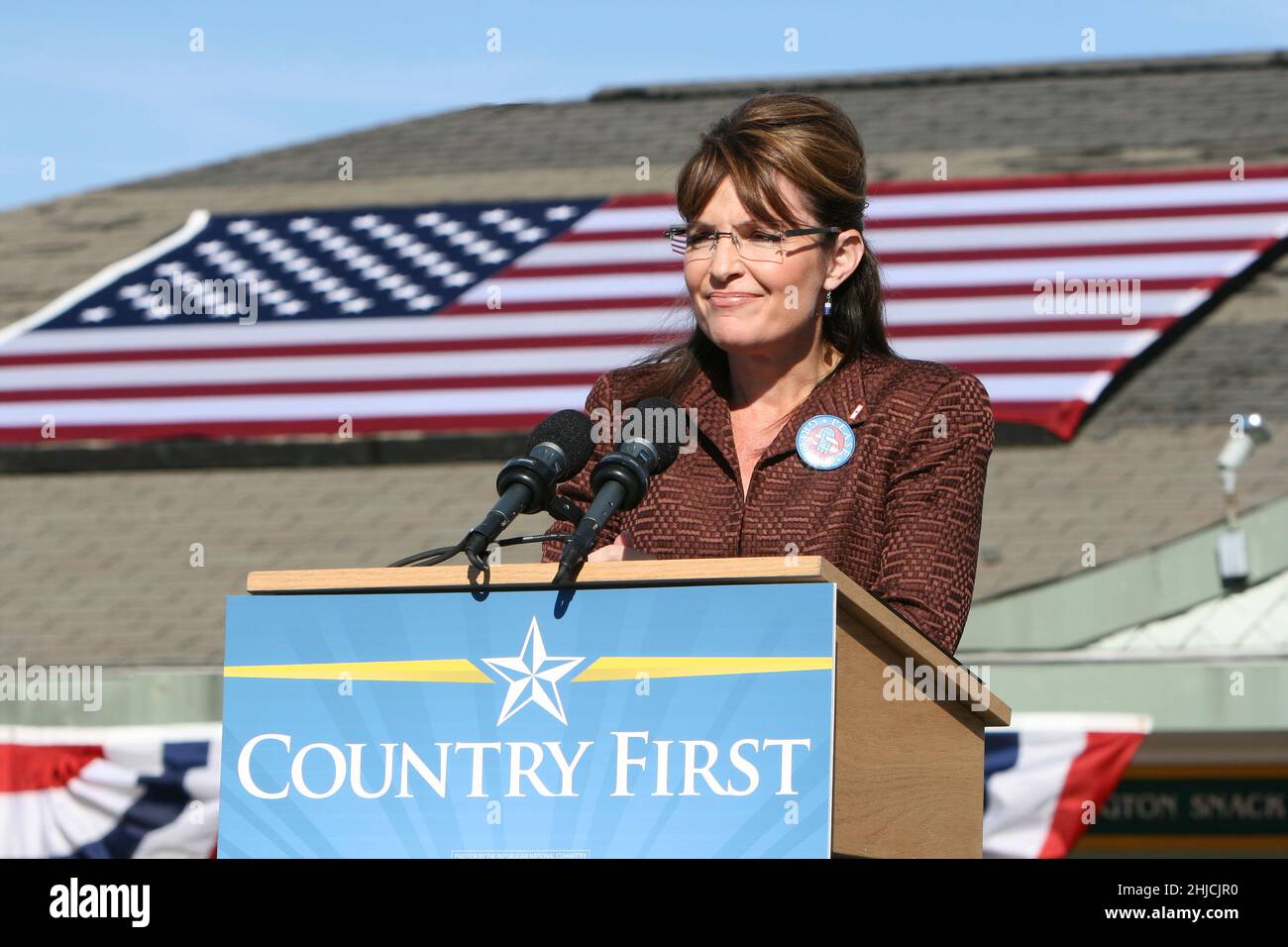 Sarah Palin, vice candidato presidenziale repubblicano che ha tenuto un discorso a Weirs Beach, Laconia, New Hampshire, 15 ottobre 2008. Foto Stock