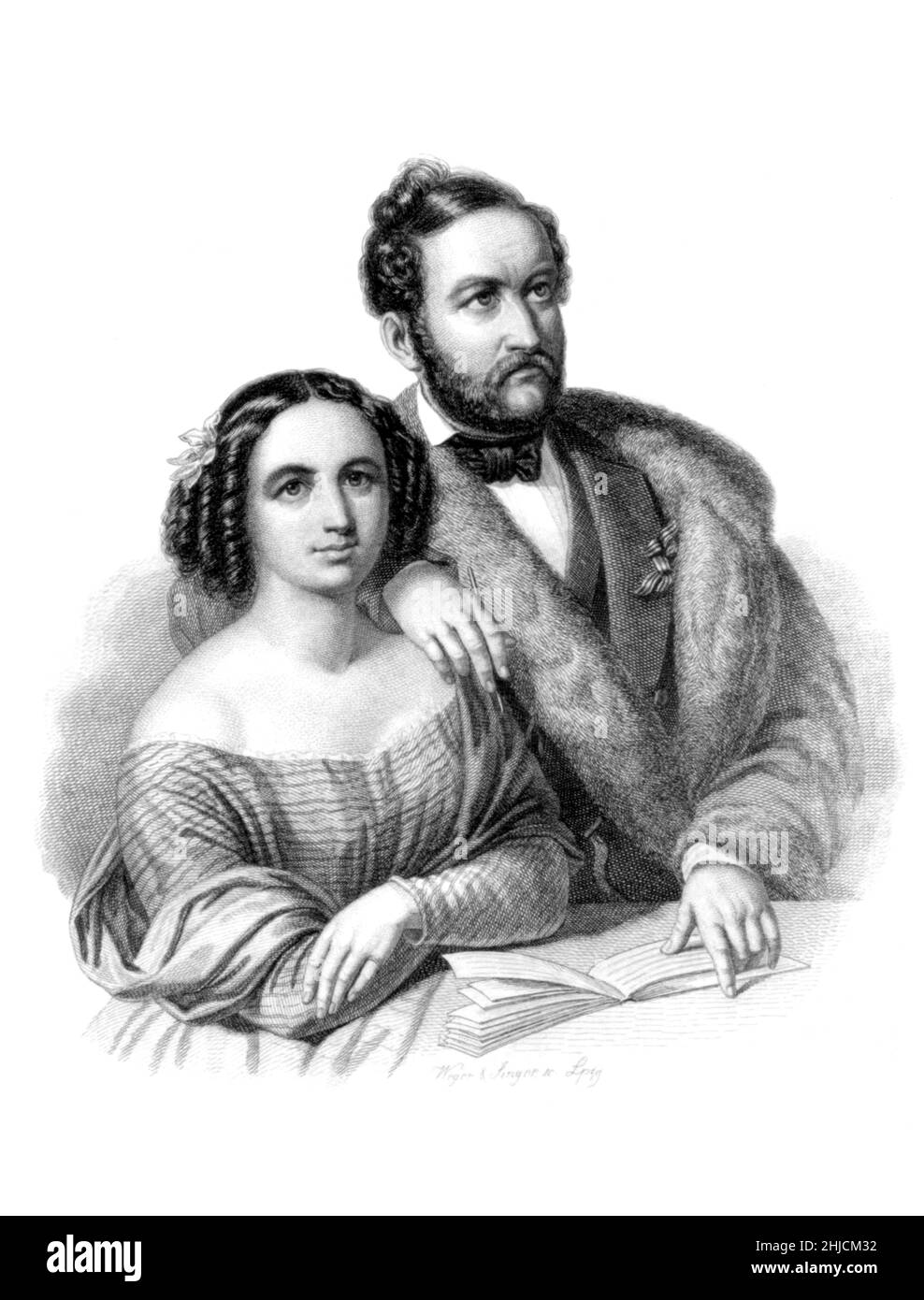 Fanny Mendelssohn (1805-1847), compositore e pianista tedesco dell'era Romantica, con suo marito, l'artista Wilhelm Hensel. Circa 1840. Foto Stock