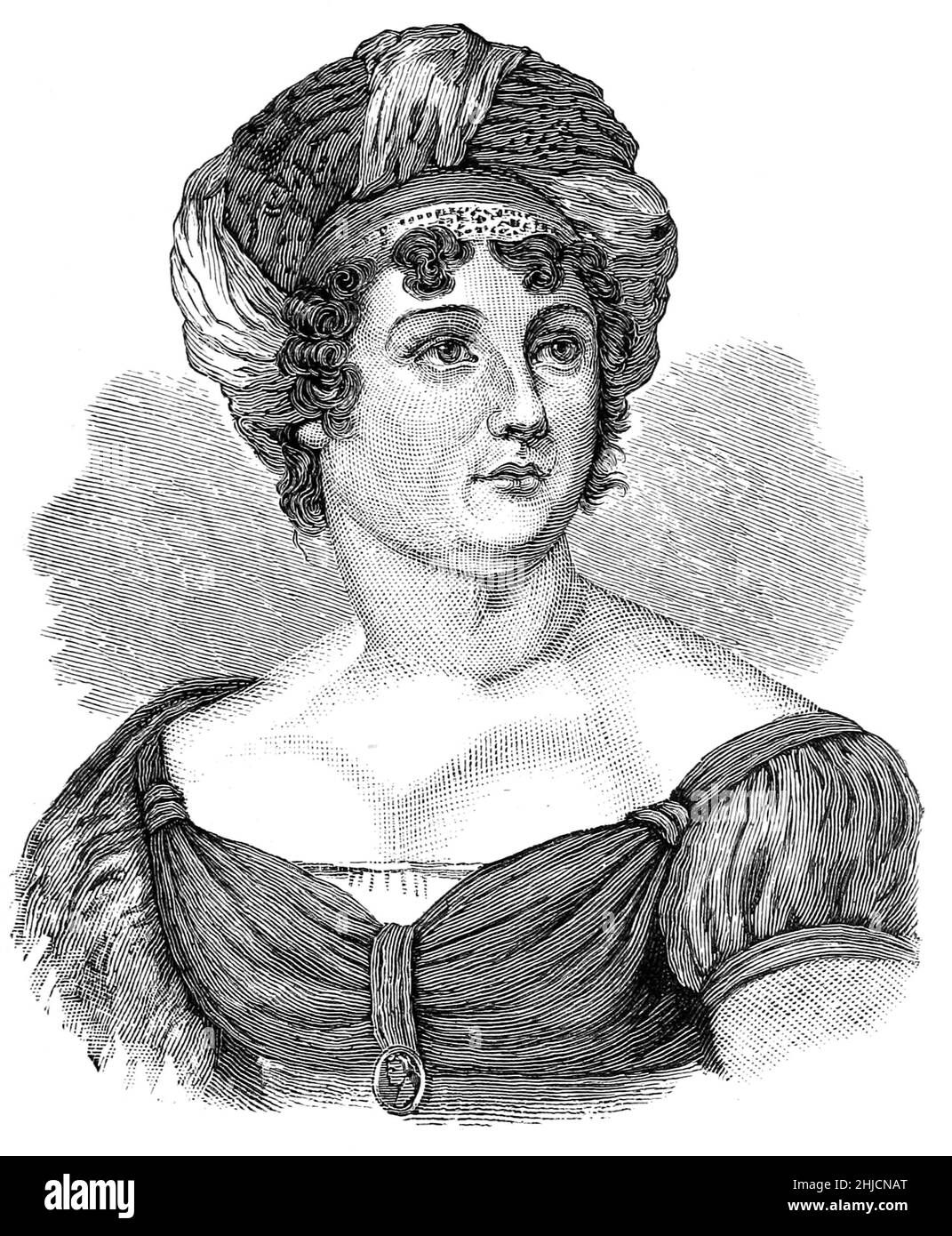 Germaine de sta√´l, conosciuta come Madame de sta√´l (1766-1817), fu scrittore e teorico politico francese durante la Rivoluzione francese e l'era napoleonica. Illustrazione dal 1885 di James Parton. Foto Stock