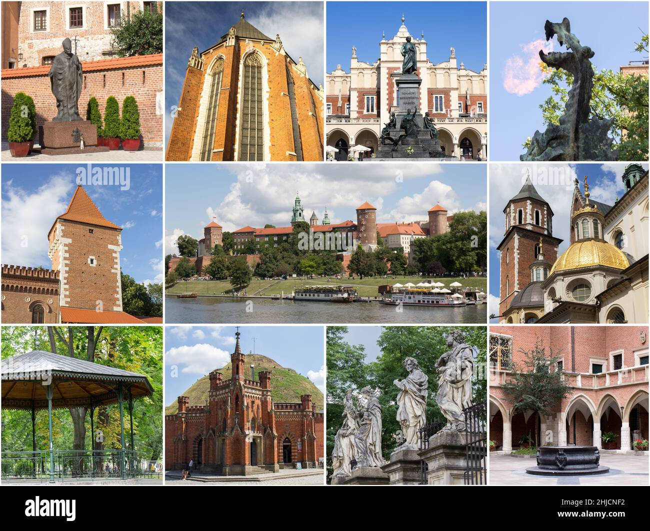 Collage dei punti di riferimento di Cracovia con le attrazioni turistiche Foto Stock