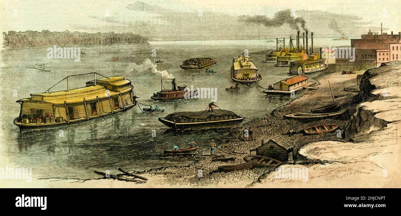 Metodo di portare cibo in città durante la quarantena di Memphis. L'epidemia di febbre gialla del 1878 a Memphis, Tennessee, ha ucciso più di 5.000 persone nella città. Harper's Weekly, 1879. Foto Stock