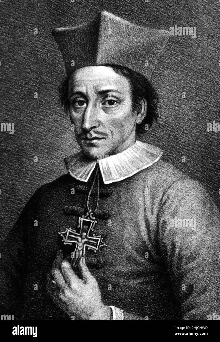 Nicolas Steno (1638-1686), anatomista danese, geologo e vescovo. Steno (nato Niels Stensen) scoprì le fibre muscolari, il dotto di Steno nella ghiandola salivare parotide, e la ghiandola pineale negli animali, sfidando l'idea che questa ghiandola contenesse l'anima umana. Come geologo, Steno formulò la Legge di Steno, disegnò i primi strati di roccia, e postulò che i fossili erano i resti di animali antichi. Foto Stock