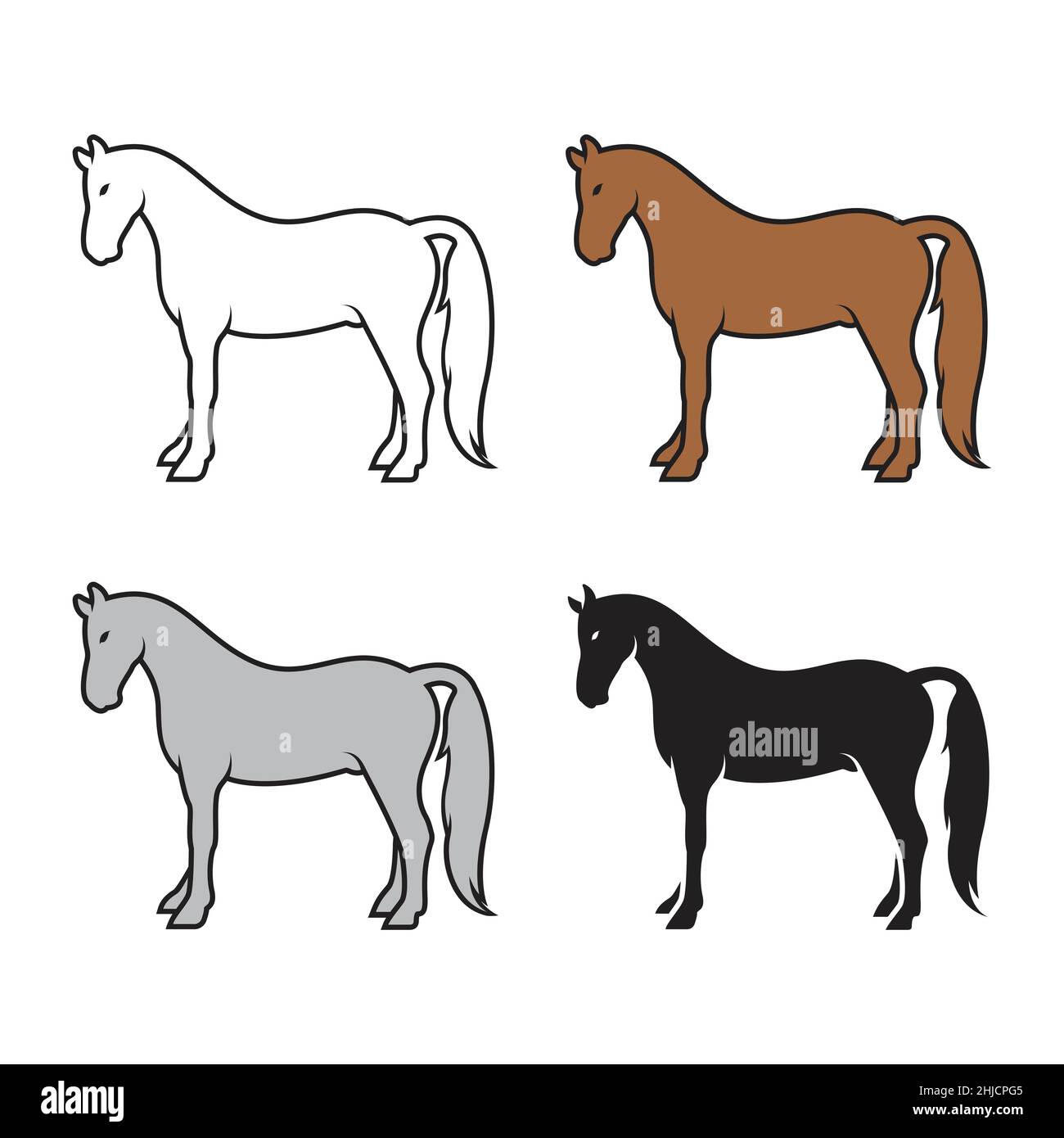 Gruppo di cavalli su sfondo bianco. Animali selvatici. Illustrazione vettoriale a livelli facilmente modificabile. Illustrazione Vettoriale