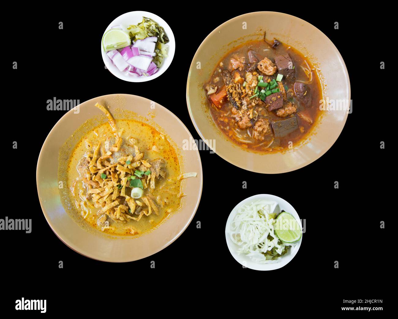 Vista dall'alto del cibo della Tailandia del Nord, focus selective Foto Stock
