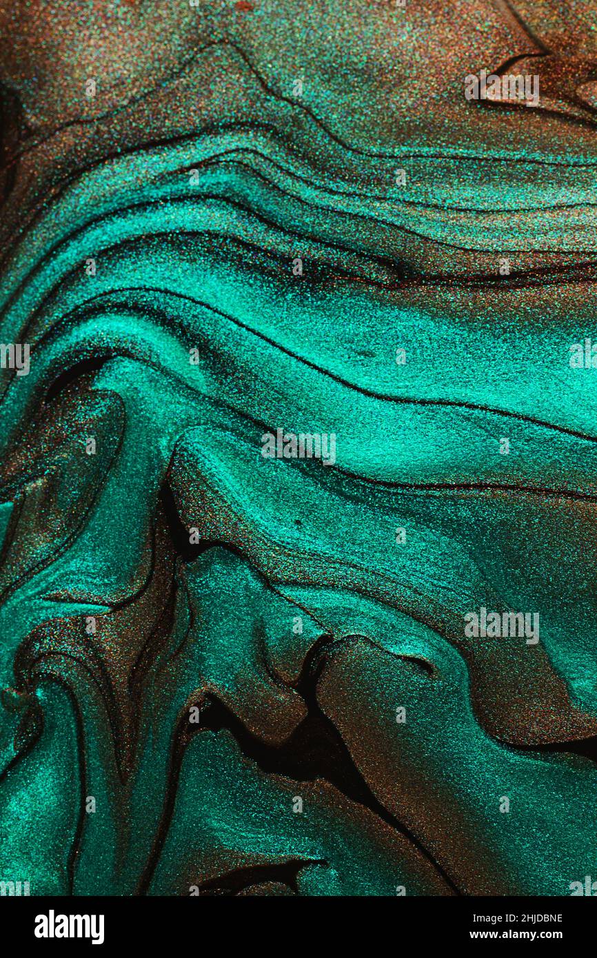 Sfondo astratto da smalto shimmer unghie, cioccolato e colori turchesi.orientamento verticale. Foto Stock