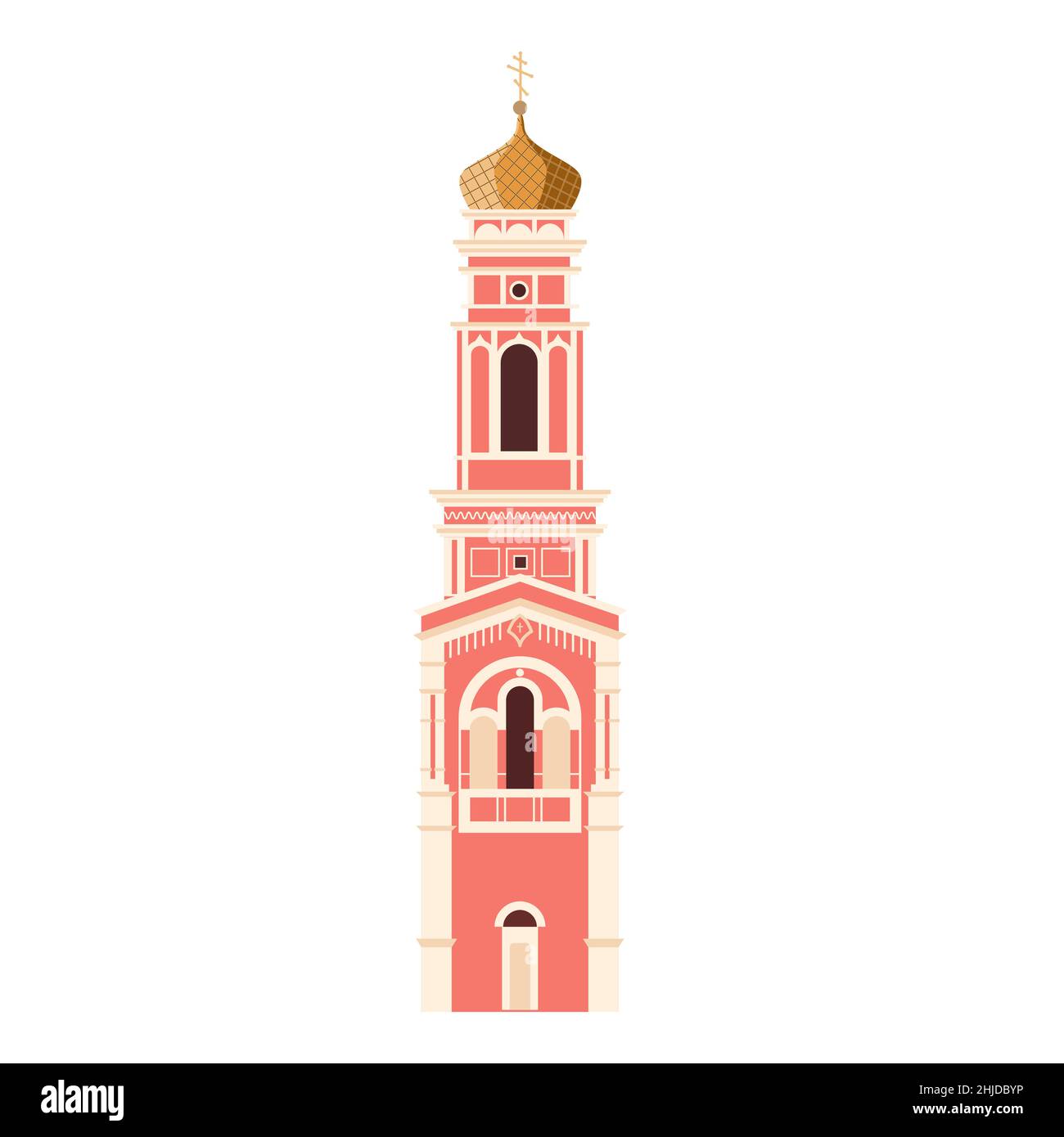 Isola l'illustrazione del campanile della Chiesa Ortodossa. Cattedrale russa. Stile piatto Illustrazione Vettoriale