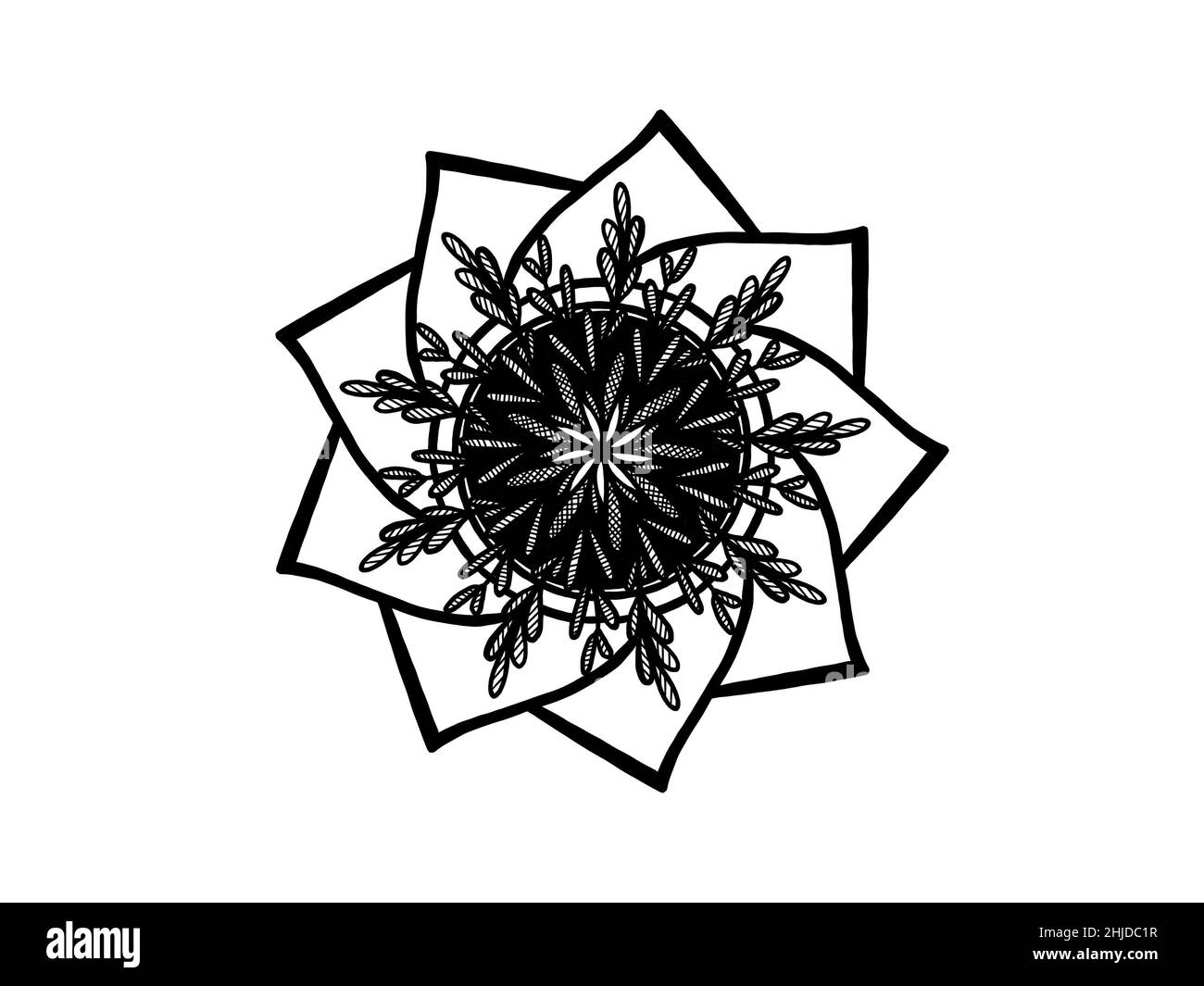 ornamento mandala bianco e nero disegnato a mano Foto Stock