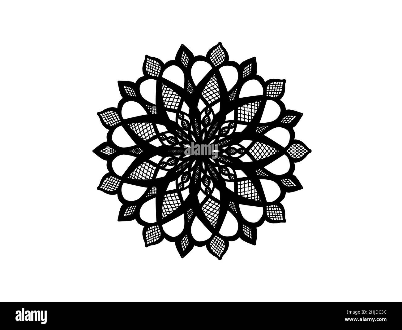 ornamento mandala bianco e nero disegnato a mano Foto Stock