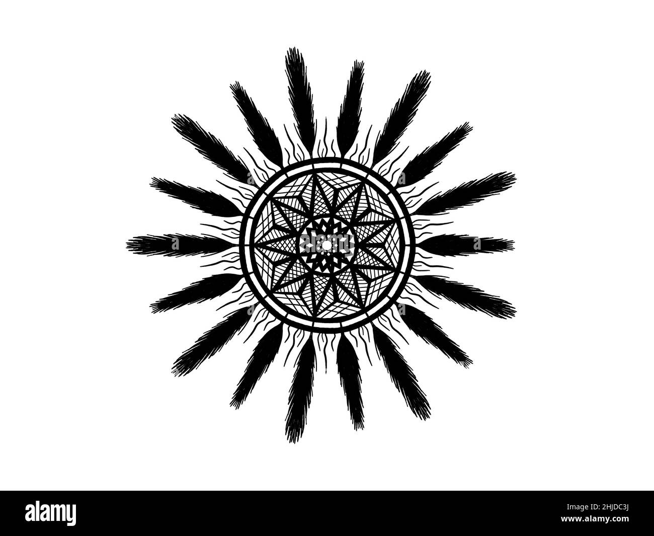 ornamento mandala bianco e nero disegnato a mano Foto Stock