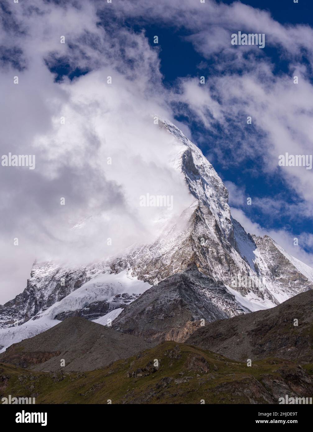 ZERMATT, SVIZZERA - il Cervino, una montagna alta 4.470 metri (14.692 piedi), nelle Alpi Pennine, cantone del Vallese. Foto Stock