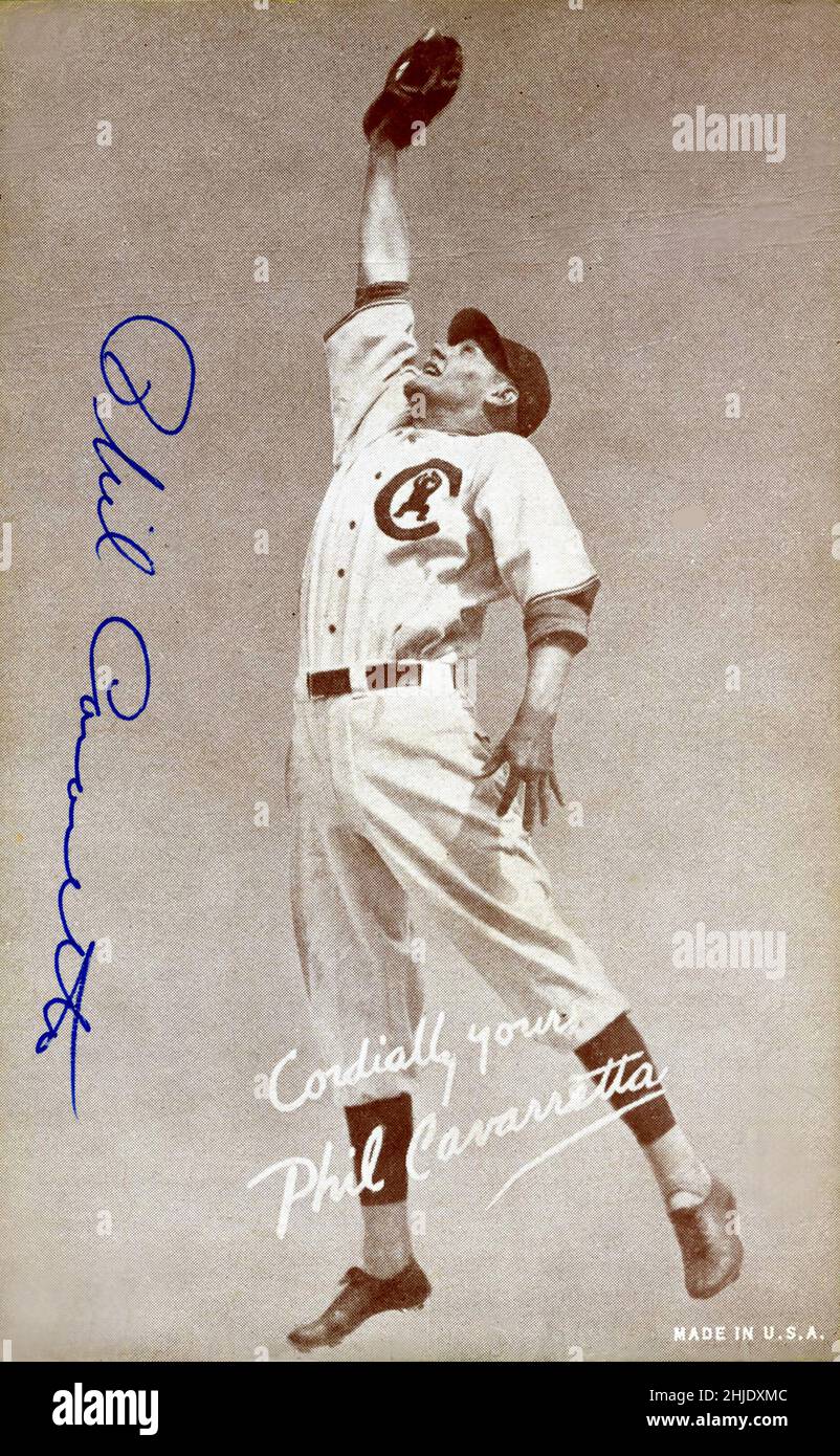 Phil Cavaretta 1940s era Exhibit Card con i Chicago Cubs Foto Stock