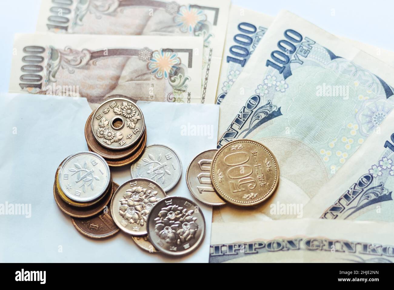 Nippon Ginko del Giappone banconote e monete per le imprese Foto Stock