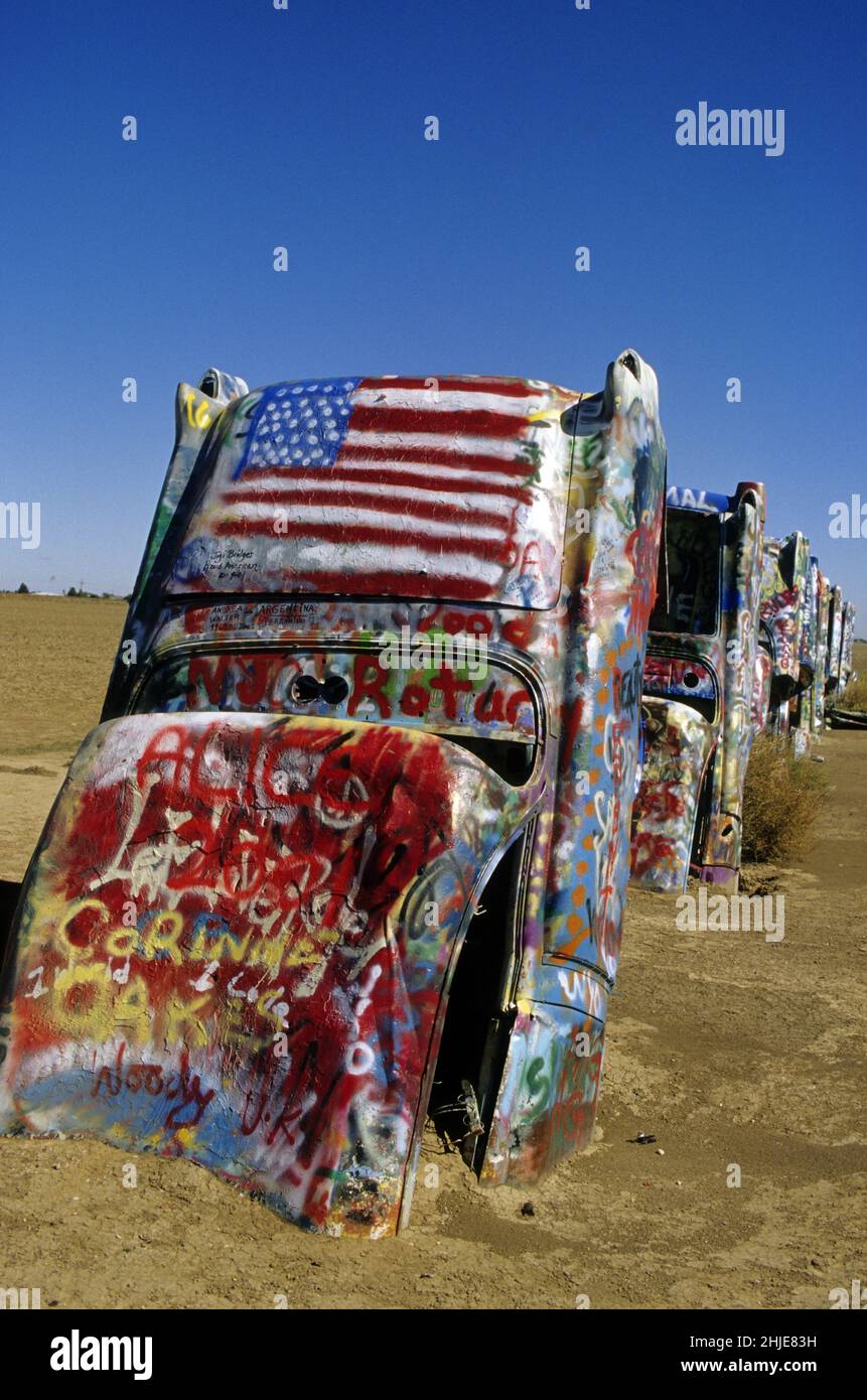 usa Route 66 Amarillo texas cadillac ranch Foto Stock