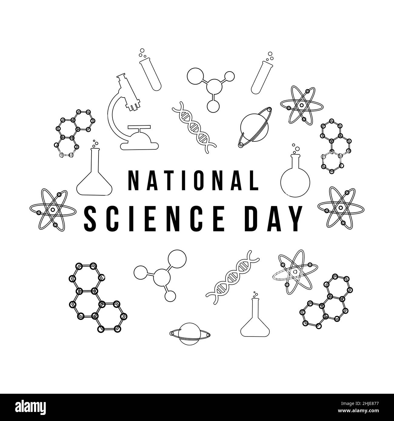 giornata nazionale della scienza del design semplice con simbolo dell'elemento scientifico della linea Illustrazione Vettoriale