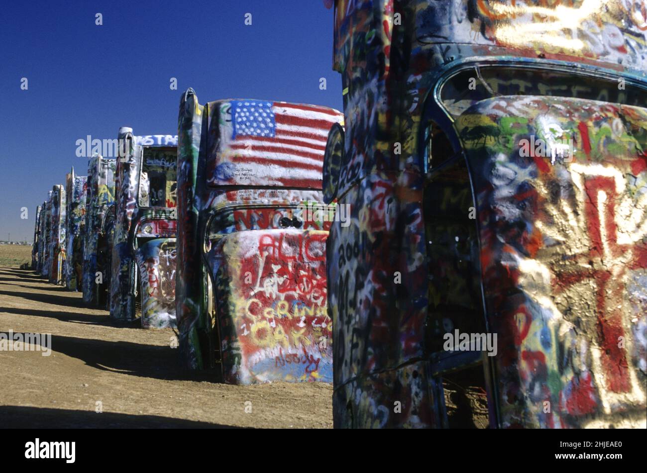 ROUTE 66 AMARILLO CADILLAC RANCH Foto Stock