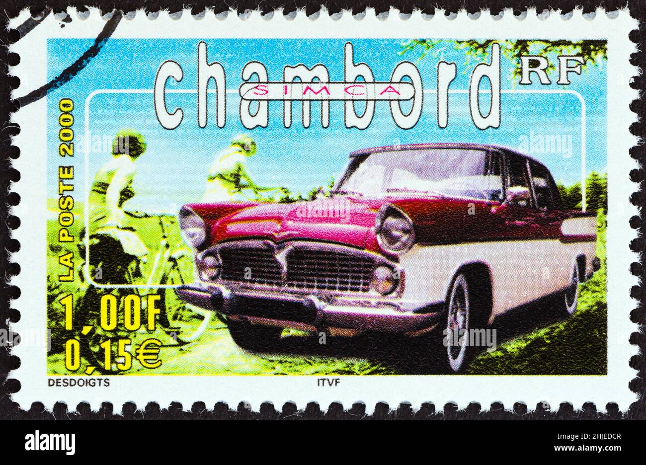 FRANCIA - CIRCA 2000: Un francobollo stampato in Francia dal numero 'Philexjeunes 2000' mostra Simca Chambord, circa 2000. Foto Stock