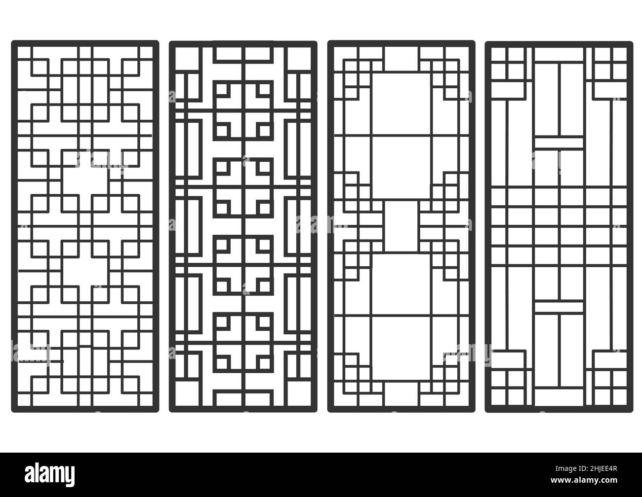 Tradizionale motivo di ornamento coreano. Set di porte e finestre antiche decorazioni art illustrazione vettoriale. Illustrazione Vettoriale