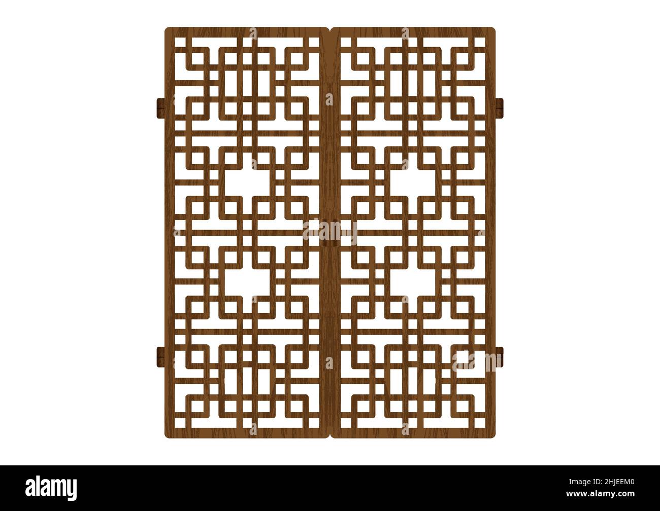 Tradizionale modello di cornice in ornamento coreano. Doppia porta antica decorazione arte grafica vettoriale. Legno di superficie naturale. Illustrazione Vettoriale