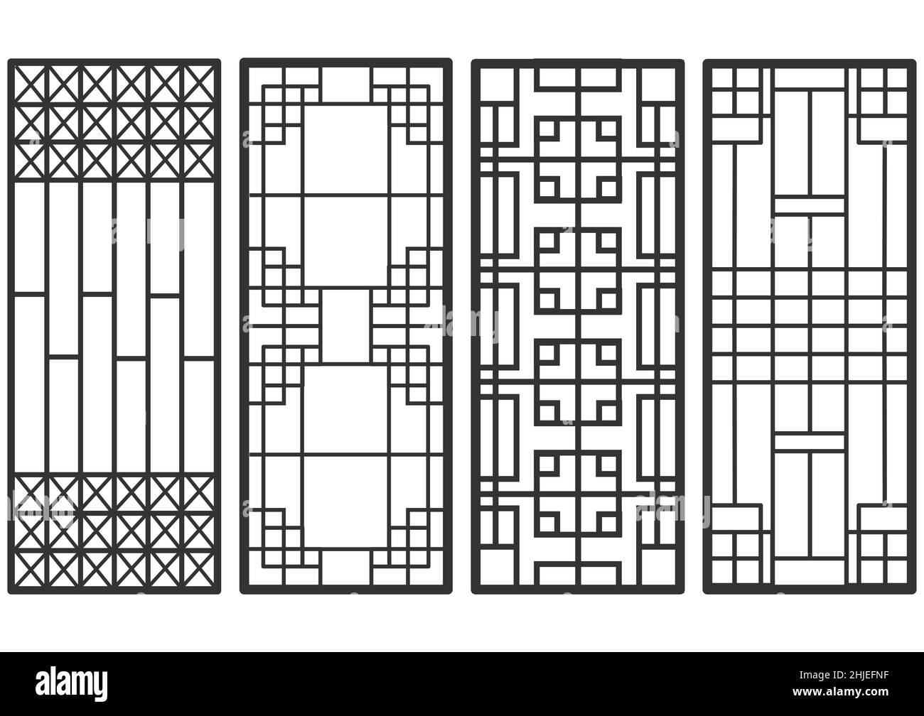 Tradizionale motivo di ornamento coreano. Set di porte e finestre antiche decorazioni art illustrazione vettoriale. Illustrazione Vettoriale