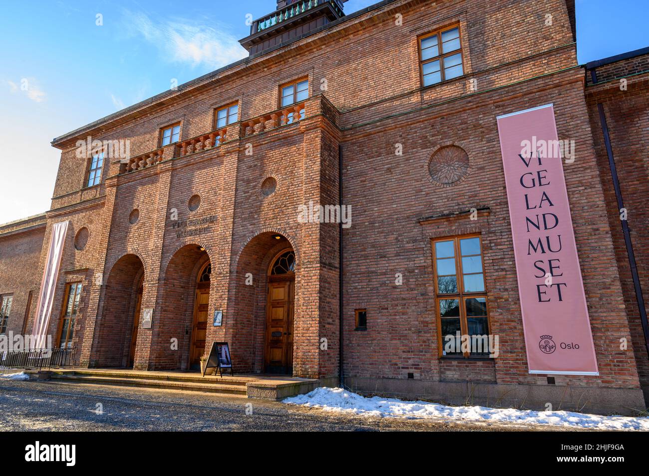 Esterno del Museo Vigeland a Frogner, West End Oslo, Norvegia, in inverno. Foto Stock