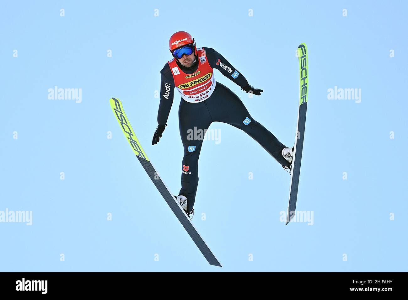 Johannes RYDZEK (GER), azione, salto, jumping, gara individuale Gundersen NH/10 km, FIS World Cup Nordic combinato a Seefeld/Tirolo il 29th gennaio 2022 Foto Stock