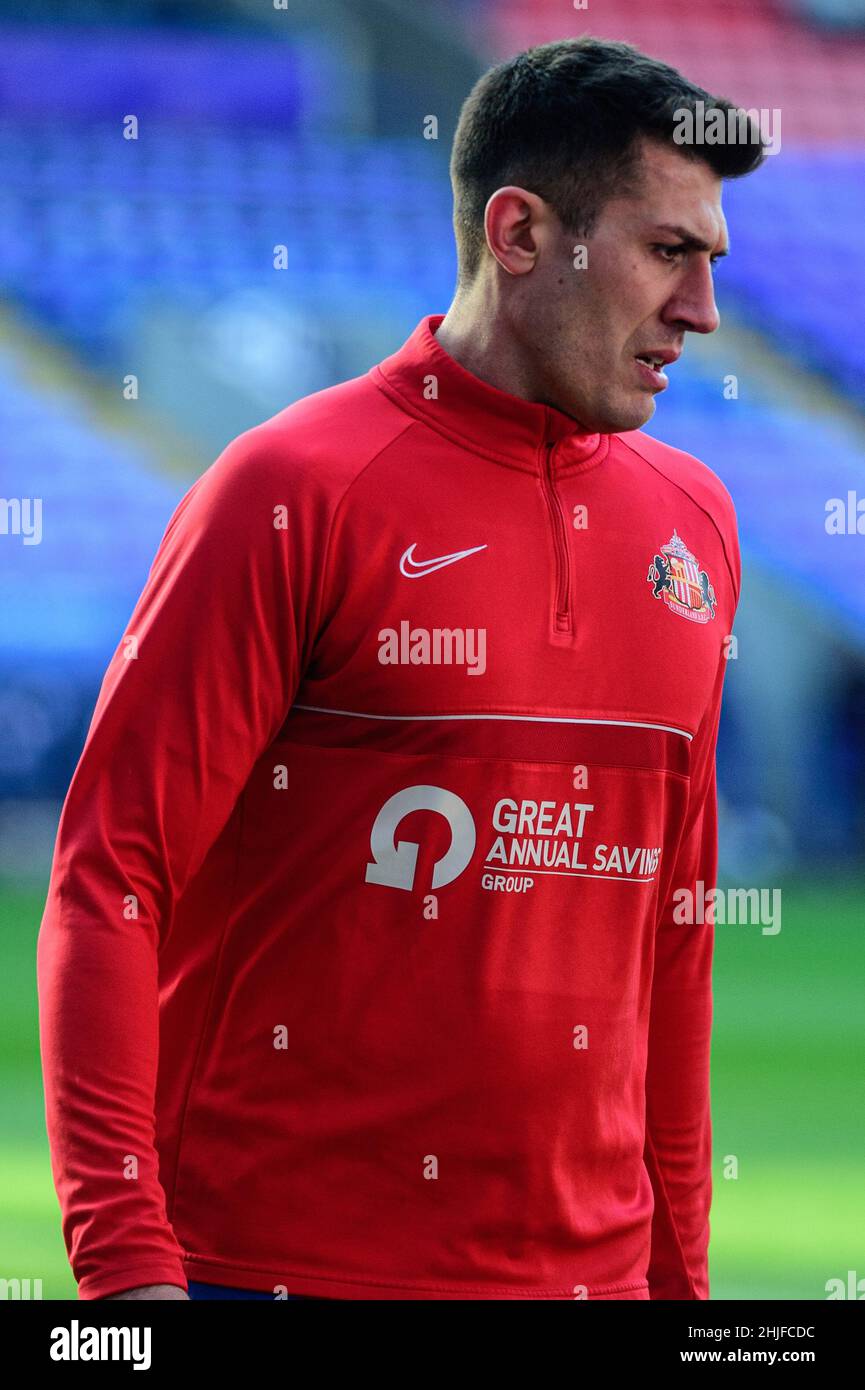 BOLTON, REGNO UNITO. GENNAIO 29th Danny Batth of Sunderland AFC durante la partita della Sky Bet League 1 tra Bolton Wanderers e Sunderland al Reebok Stadium di Bolton sabato 29th gennaio 2022. (Credit: Ian Charles | MI News) Credit: MI News & Sport /Alamy Live News Foto Stock