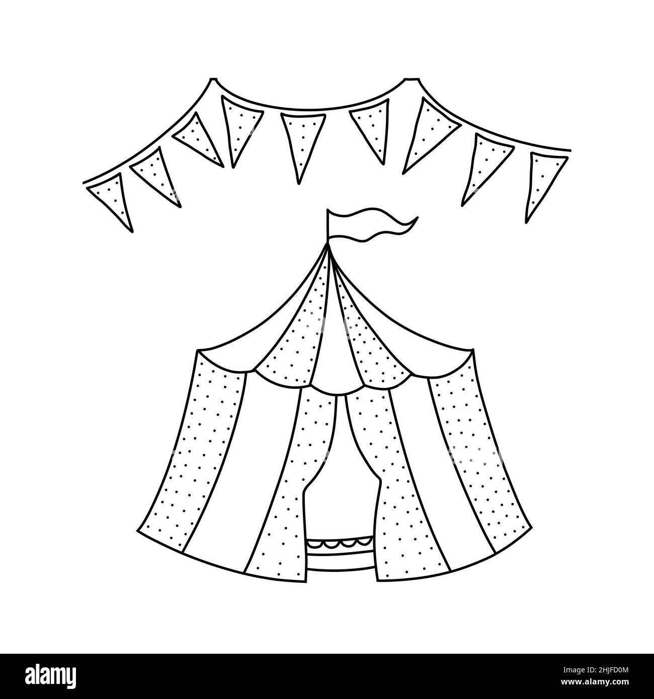 Set disegnato a mano di tenda da circo in stile di schizzo Doodle. Illustrazione per qualsiasi web design Illustrazione Vettoriale