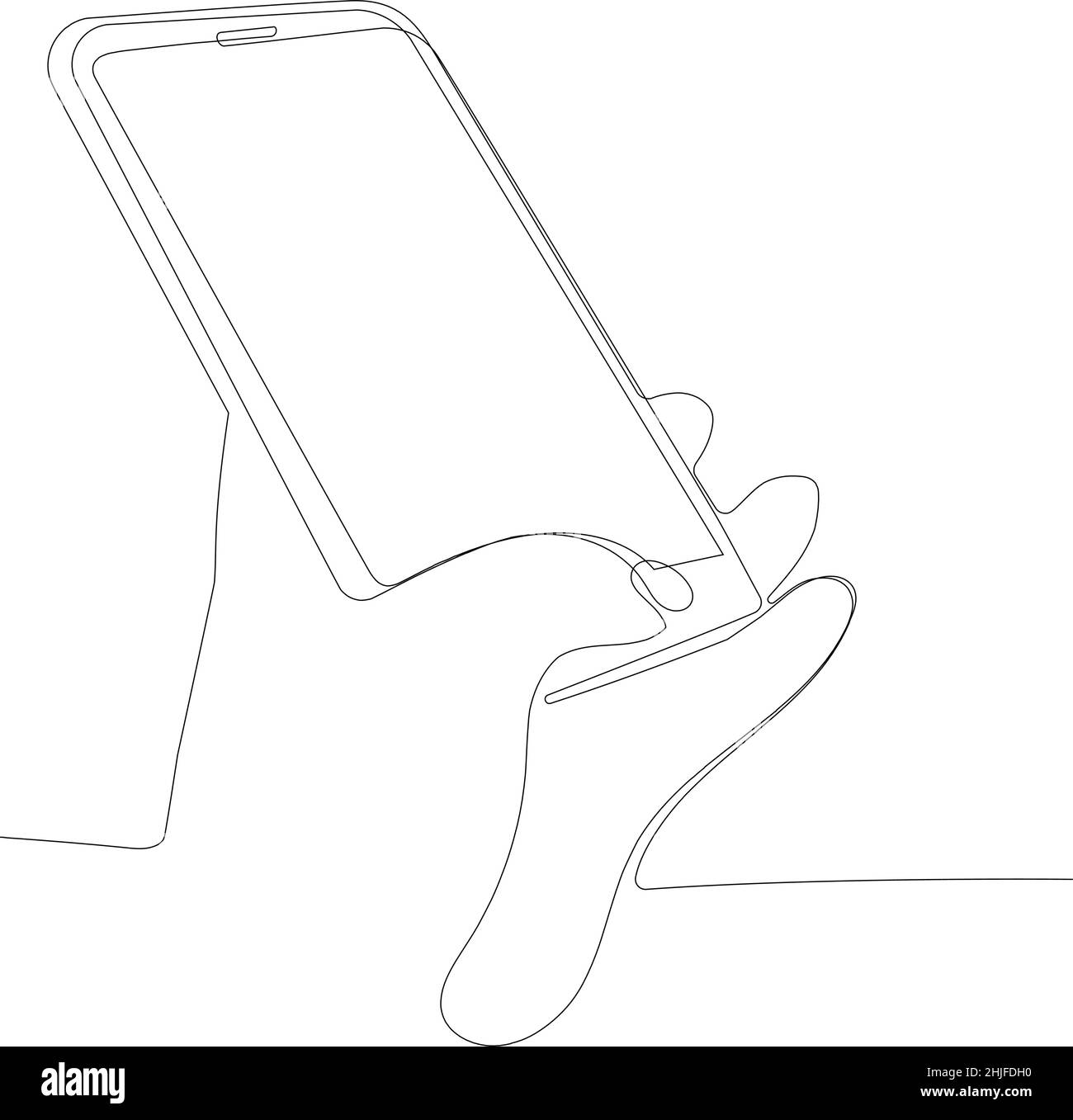 le mani che tengono il telefono cellulare vengono visualizzate sullo schermo Illustrazione Vettoriale