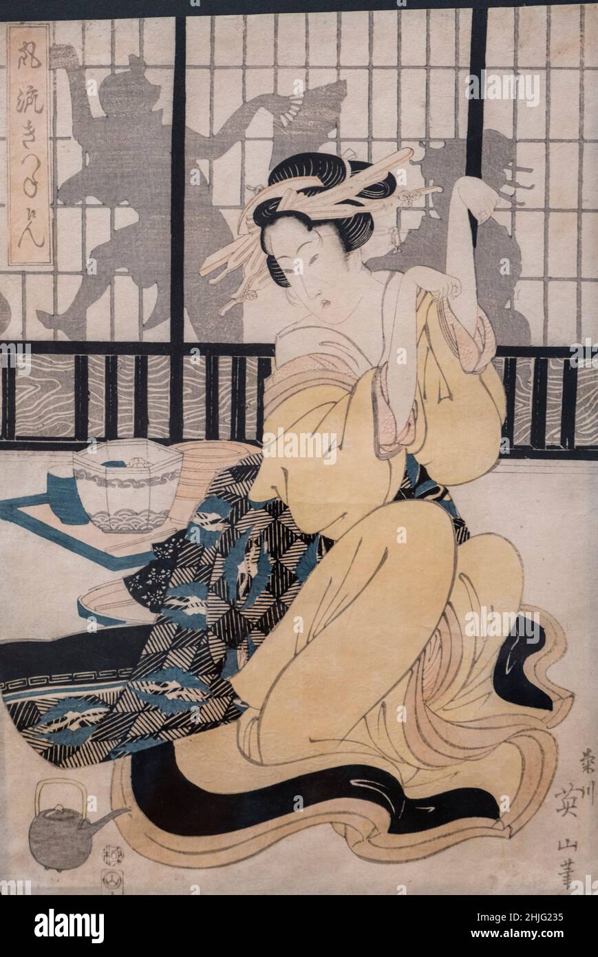 Furyu kitsune ken (l'elegante gioco della volpe), incisione sul legno su carta, 1824, Kikugawa Eizan hitsu, Museo de Bellas Artes, Bilbao, Spagna Foto Stock