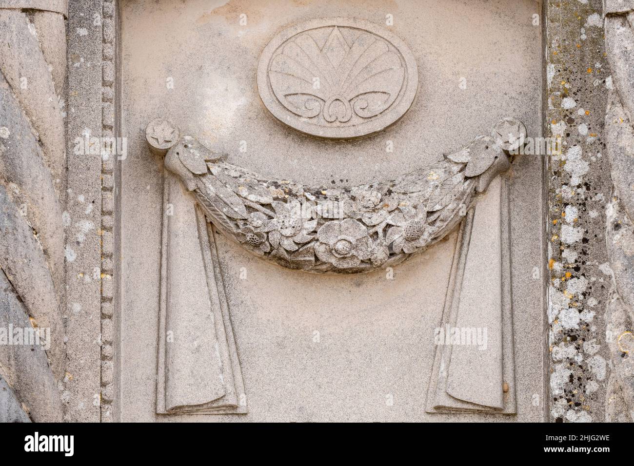 Corona mortuaria simbolo, cimitero di Sencelles, Maiorca, Isole Baleari, Spagna Foto Stock