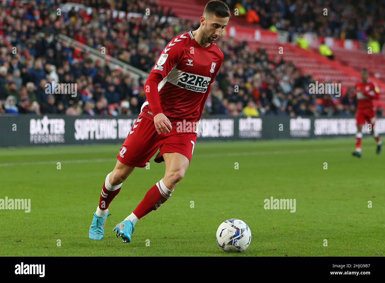 MIDDLESBROUGH, REGNO UNITO. GENNAIO 29th Andraž Šporar di Middlesbrough durante la partita del Campionato Sky Bet tra Middlesbrough e Coventry City al Riverside Stadium di Middlesbrough sabato 29th gennaio 2022. (Credit: Michael driver | MI News ) Credit: MI News & Sport /Alamy Live News Foto Stock