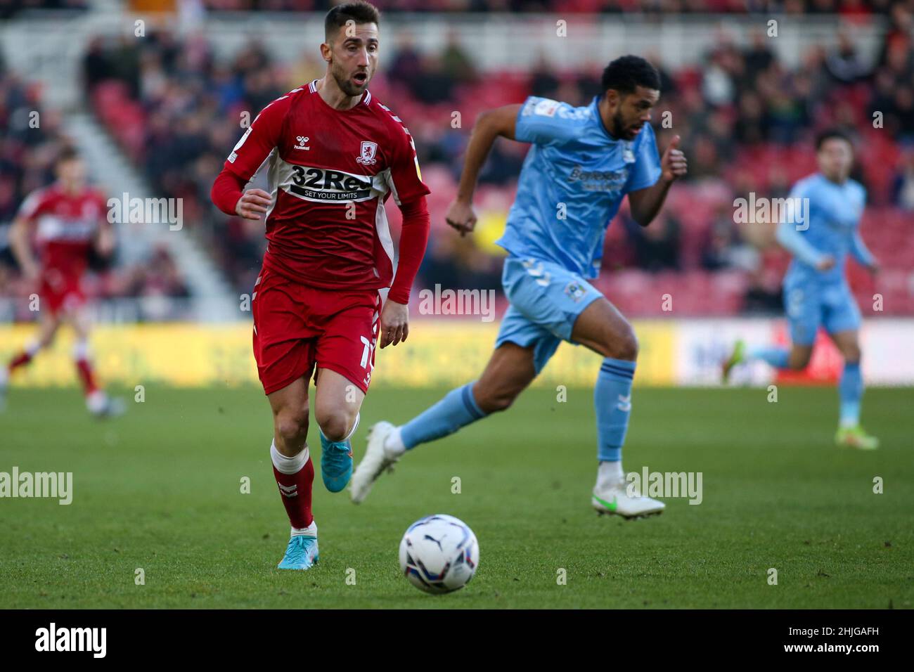 MIDDLESBROUGH, REGNO UNITO. GENNAIO 29th Andraž Šporar di Middlesbrough durante la partita del Campionato Sky Bet tra Middlesbrough e Coventry City al Riverside Stadium di Middlesbrough sabato 29th gennaio 2022. (Credit: Michael driver | MI News ) Credit: MI News & Sport /Alamy Live News Foto Stock