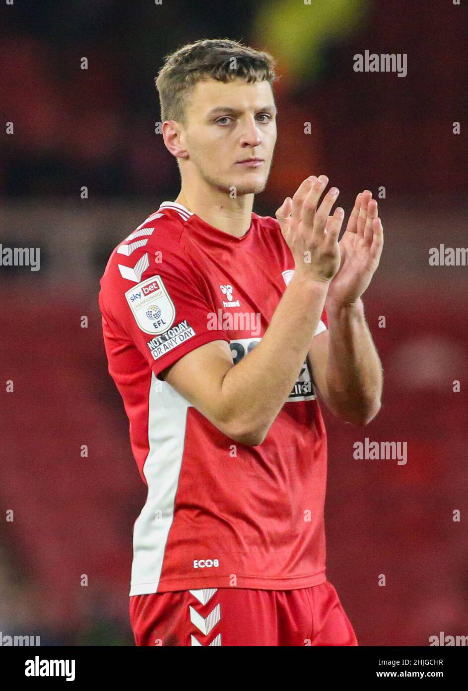 MIDDLESBROUGH, REGNO UNITO. GENNAIO 29th Middlesbrough's Dael Fry durante la partita del Campionato Sky Bet tra Middlesbrough e Coventry City al Riverside Stadium, Middlesbrough sabato 29th gennaio 2022. (Credit: Michael driver | MI News ) Credit: MI News & Sport /Alamy Live News Foto Stock